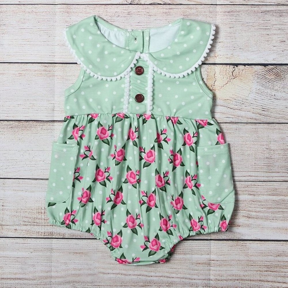 Boutique Baby Girls Floral Sleeveless Bubble Romper Jumpsuit